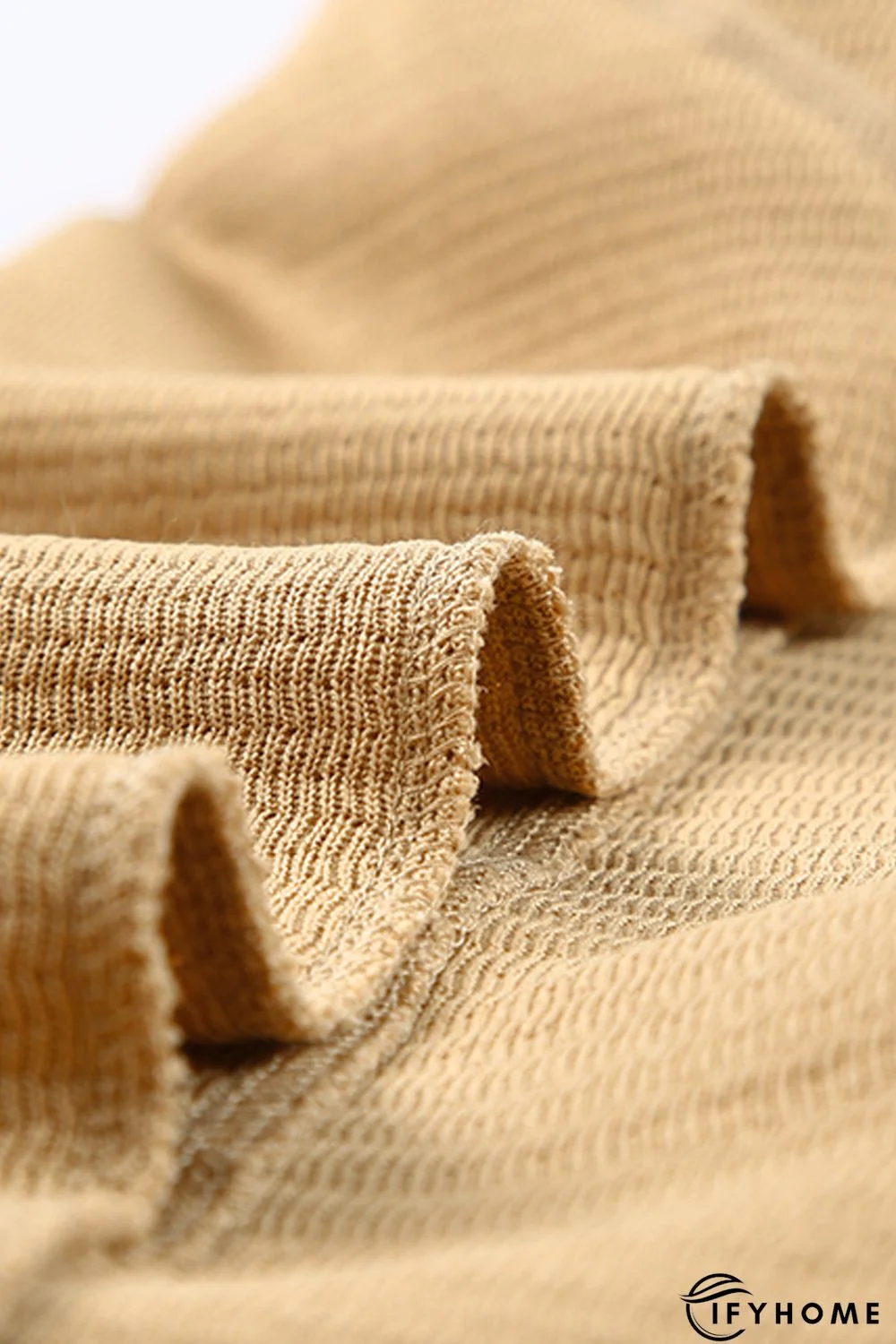 Khaki Waffle Knit Patchwork Oversized Pullover Sweatshirt | IFYHOME