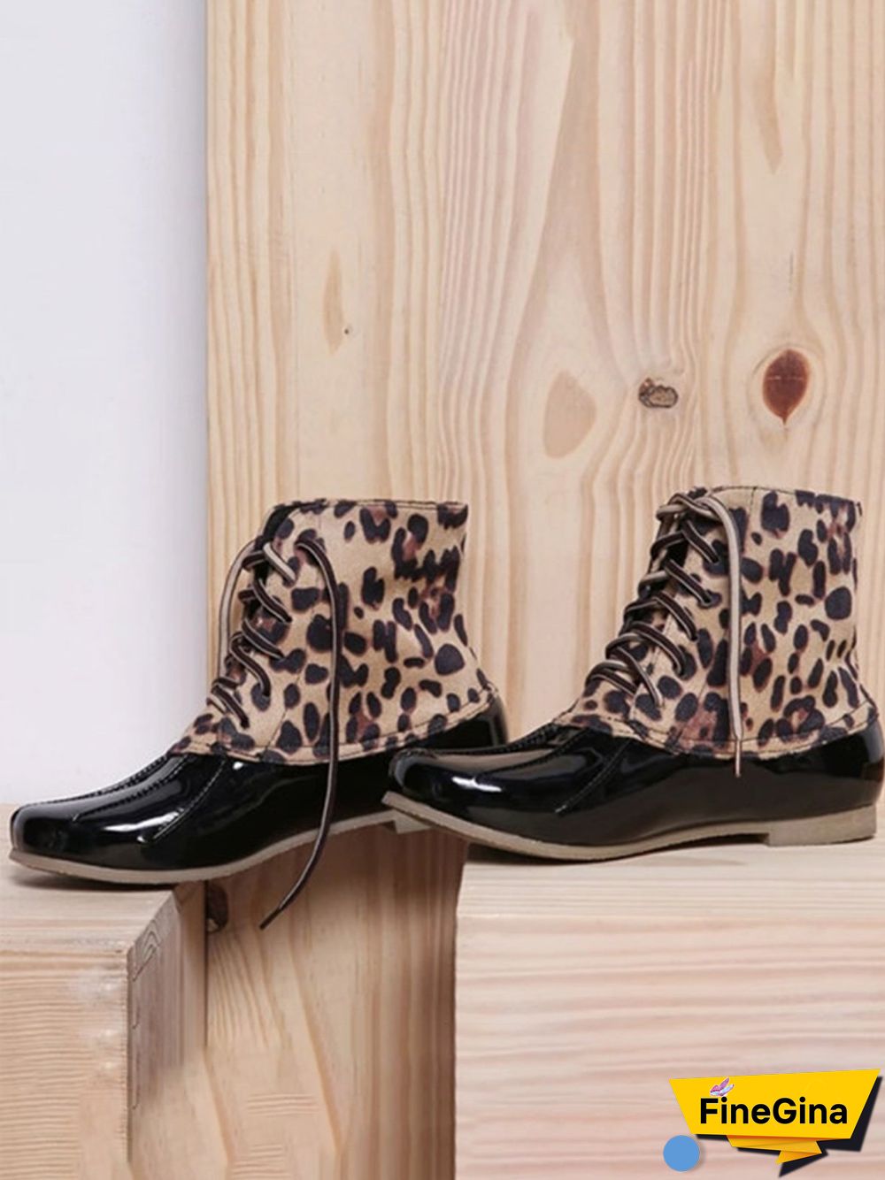 Glitter Leopard Contrast Panel Duck Bill Rain Boots