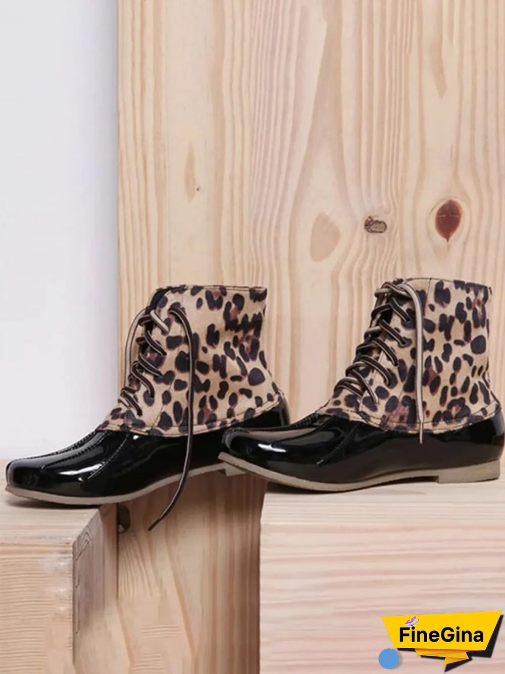 Glitter Leopard Contrast Panel Duck Bill Rain Boots