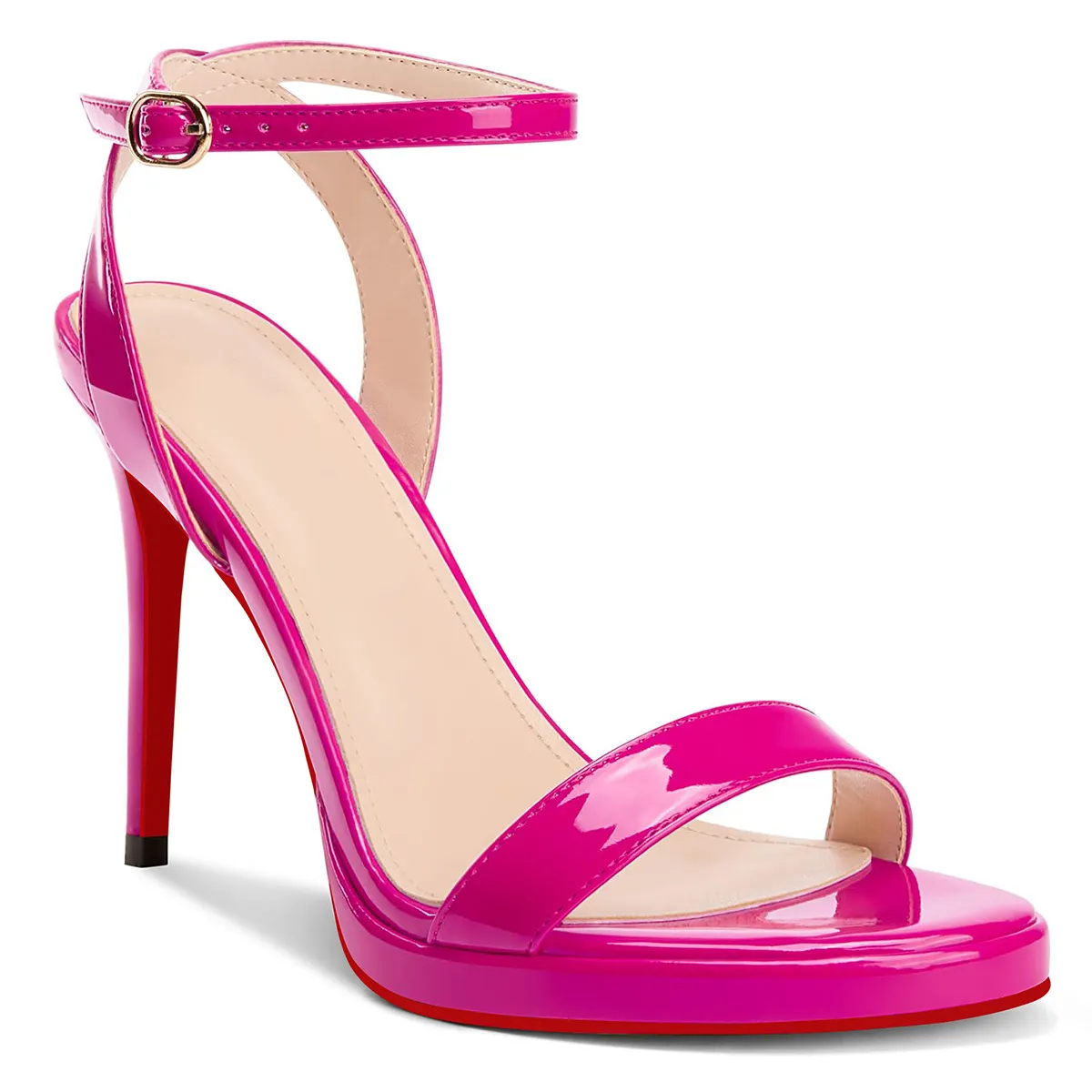 100mm/120mm Round Open Toe Ankle Strap High Heel Sandals Red Bottom Pumps-vocosishoes