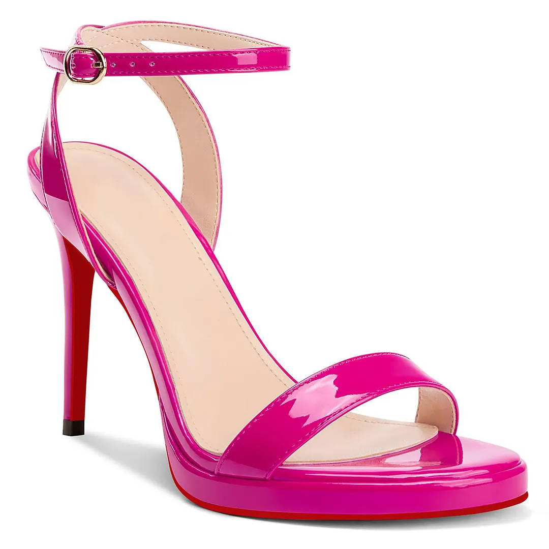100mm/120mm Round Open Toe Ankle Strap High Heel Sandals Red Bottom Pumps-vocosishoes