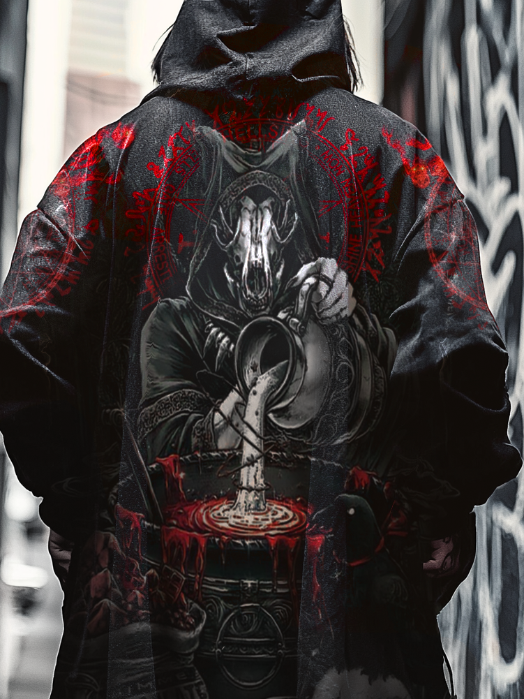 Men's Satanic Blood Devil Goat Skull Priest 3D Printed Casual Hooded Jacket