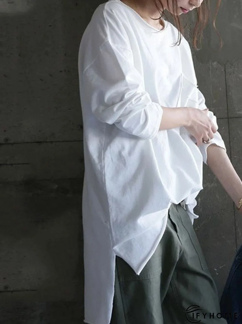 Long Sleeve Pockets Solid T-shirt | IFYHOME