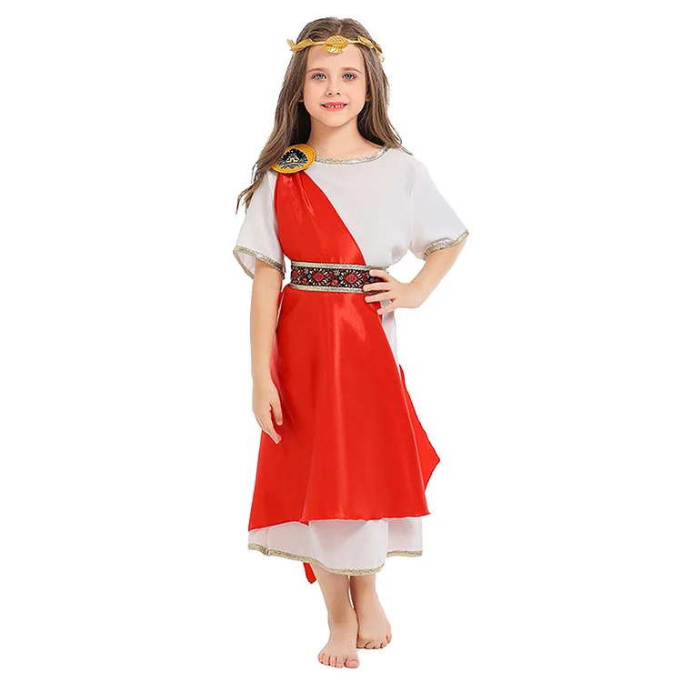 Kids Children Roman Greek Toga White Red Robe Set Outfits Costume Halloween Carnival Party Suit
