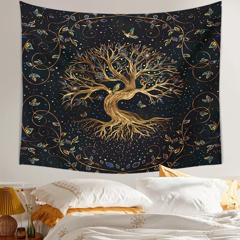 Life Trees Tapestry Wall Hanging Bohemian Decorative Tapestry Hippie Yoga Mat Large Size Sheet Sofa Blanket Bohemian Plant Print