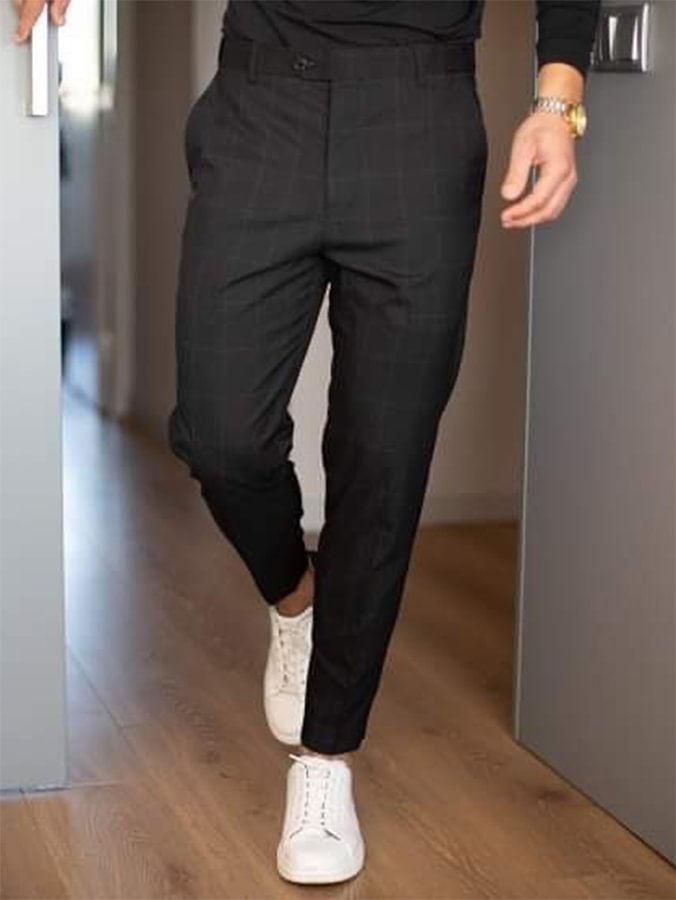 Men's Black Plaid Casual Pants