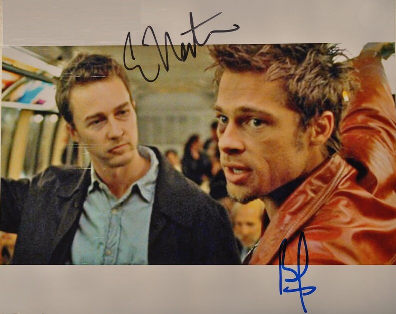 Brad Pitt & Edward Norton Fight Club HandSigned Autograph 8x10 Photo Poster painting wCOA