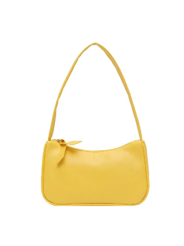 Simple Elegant Women Small Shoulder Bag Pure Color Sling Handbags (Yellow)
