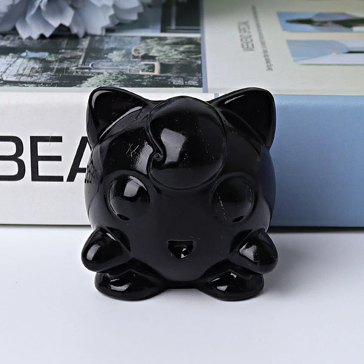 2" Black Obsidian Jiggly Puff Crystal Carvings Cartoon