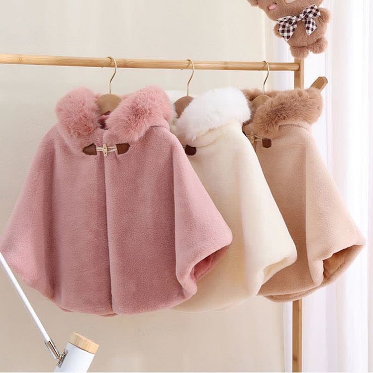 Baby Toddler Plush Collar Hooded Warm Cape