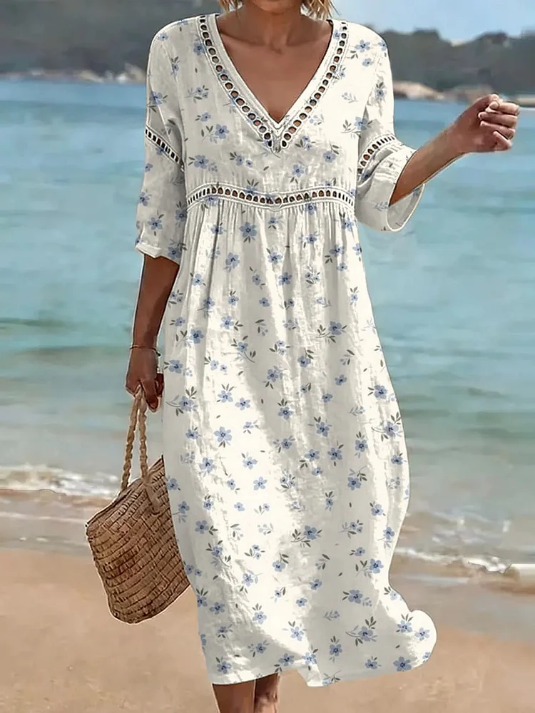 Women's Lace Floral Print Casual Dress