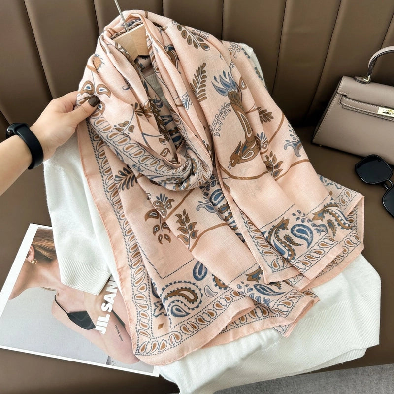 Women’s Casual Elegant Vacation Snowflake Cotton Polyester Printing Dyeing Scarf Shawl