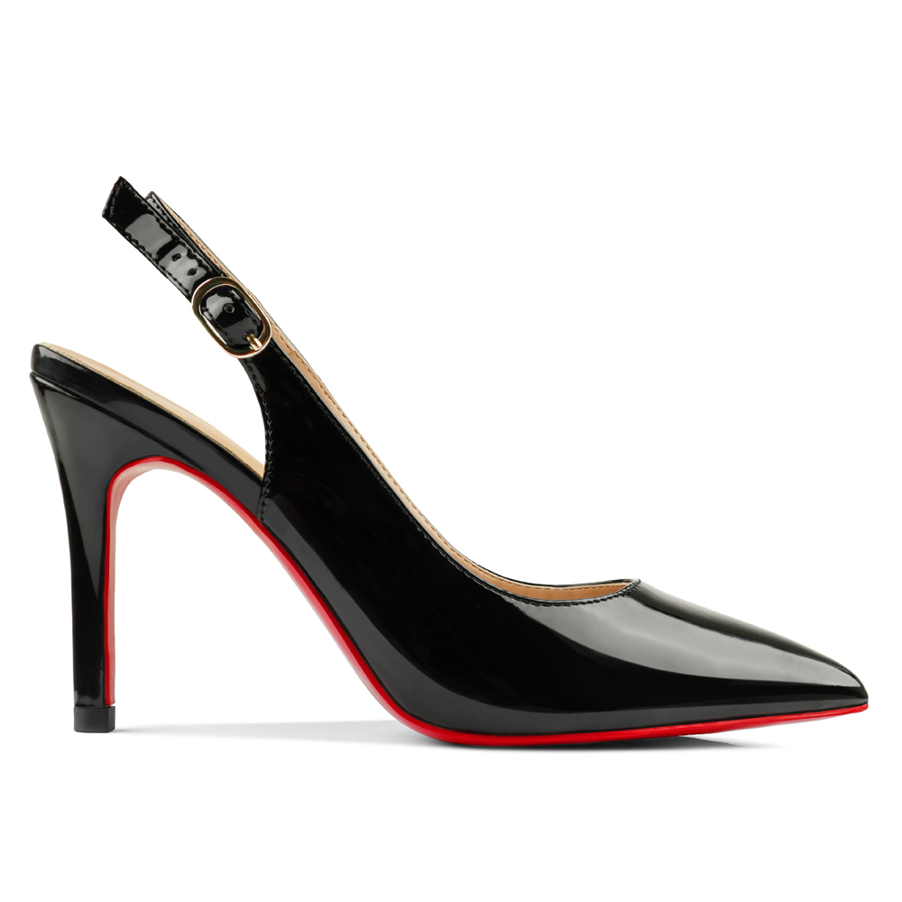 90mm Women's Pointed Toe Slingback Heels Red Bottoms Pumps Comfortable Dress Shoes-vocosishoes