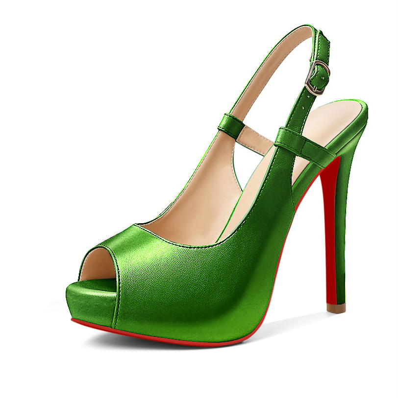 120mm Red Bottom Slingback Sandals Peep Toe Platform Stilettos Patent Heels-MERUMOTE