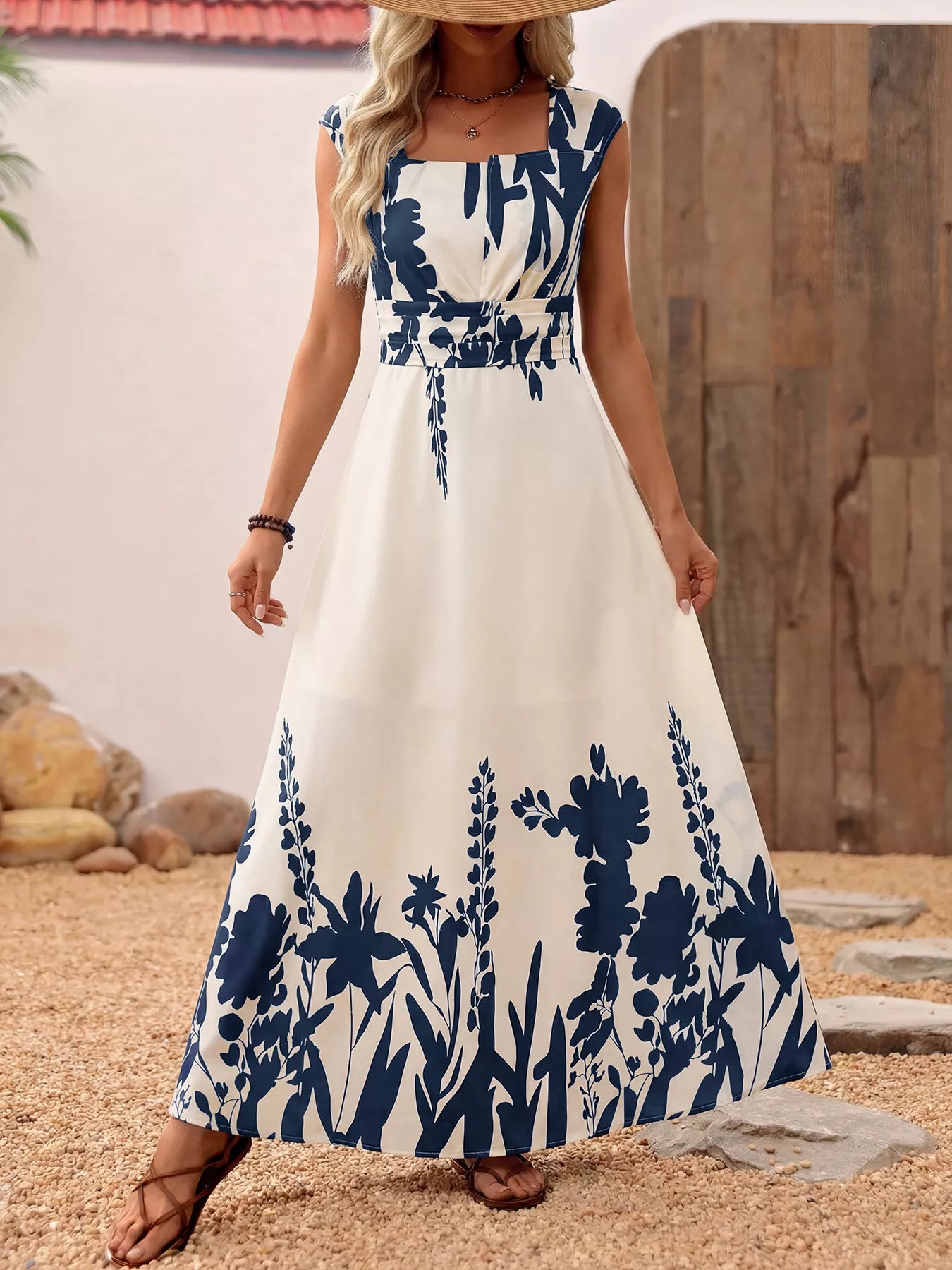 Printed Square Neck Maxi Dress mysite idetrend