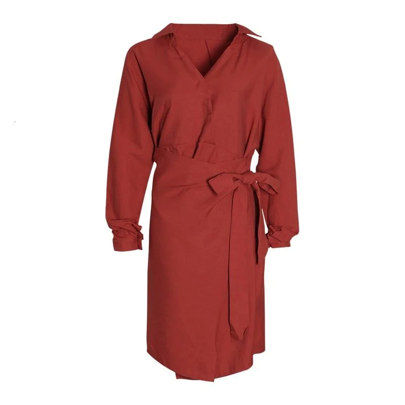 ABEBEY Elegant Lace Up Dress For Women V Neck Long Sleeve High Waist Red Dresses Female Spring Fashion New Clothing