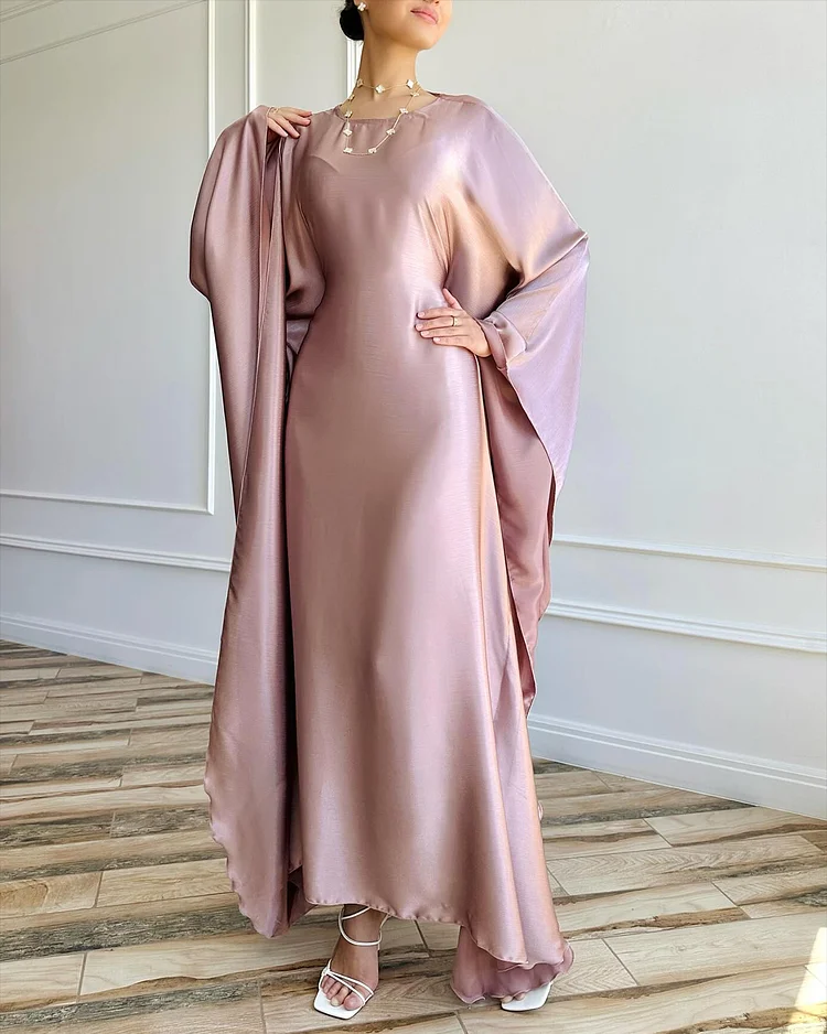 Women's Round Neck Solid Color Satin Dress
