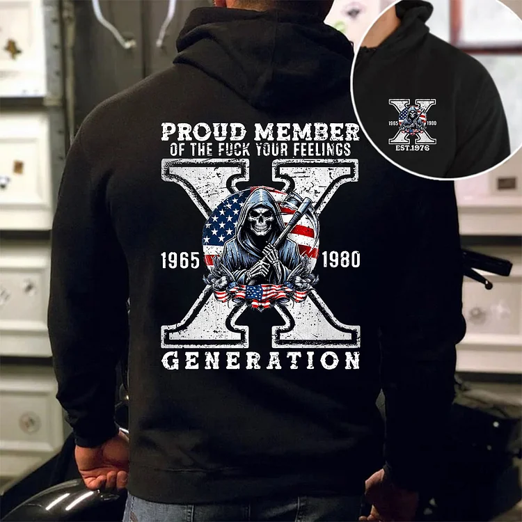 Generation X Skull Design Sweatshirt Hoodie T shirt Custom Est. Year On Chest 