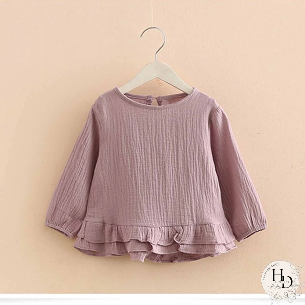 Childhood Little Girls Ruffle T Shirt Long Sleeve Autumn Princess Girl Blouses Spring Tops