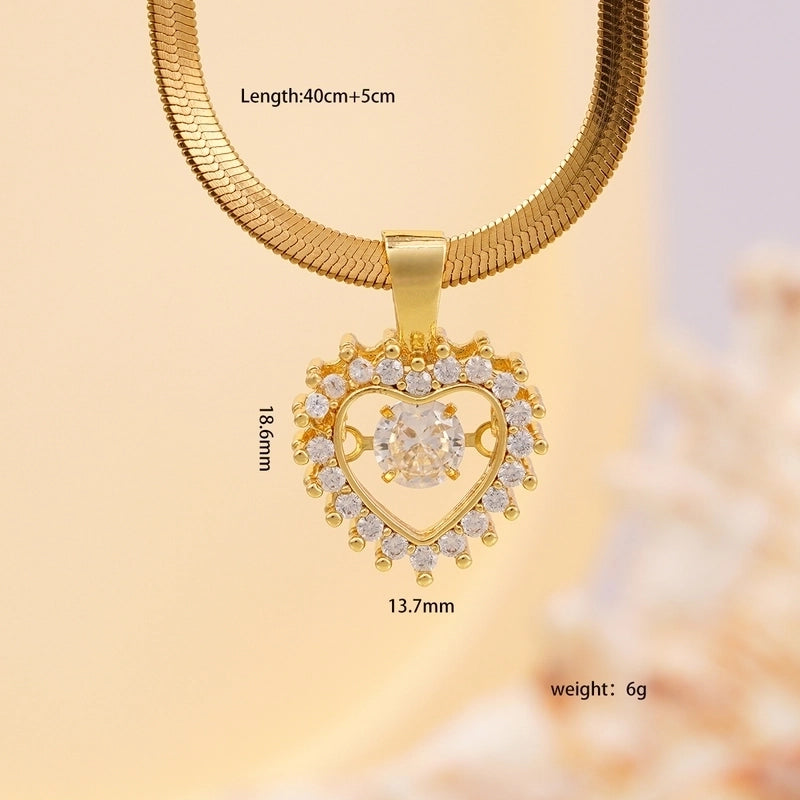 Elegant Classic Style Heart Shape Lock 304 Stainless Steel Copper Zircon Pendant Necklace