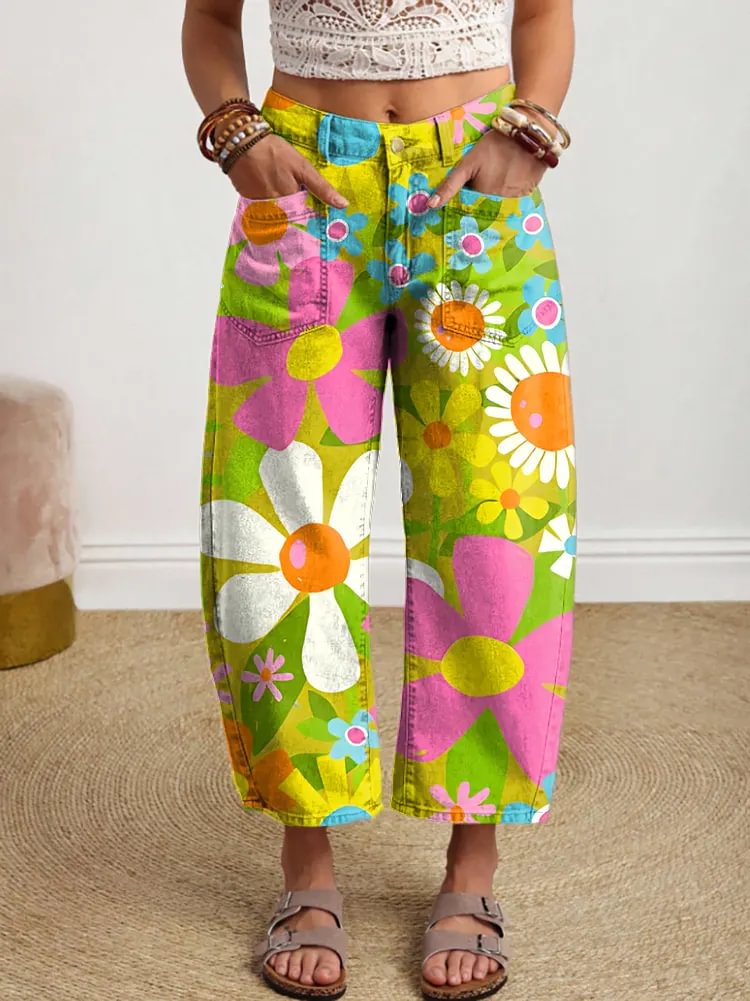 Ethnicity Colorful Flowers Women's Art Print Jeans