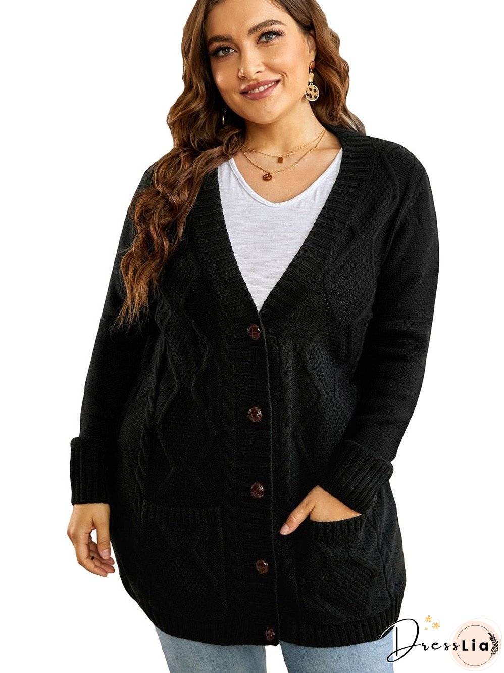 Cozy Black Knit Cardigan with Button-Up Front and Pockets