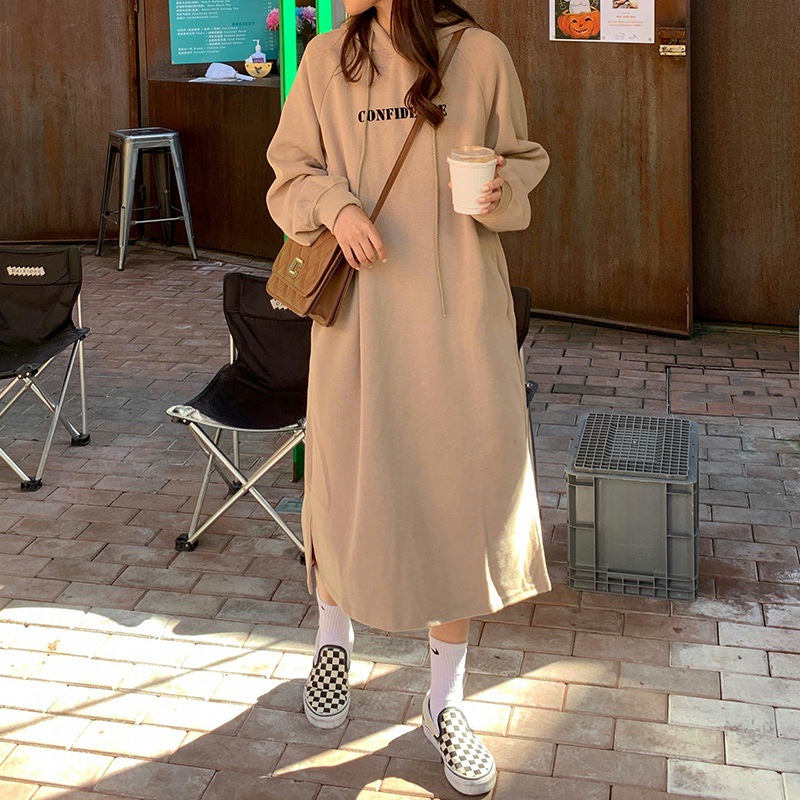 Uptownunder Dress Women autumn/winter Thickening Letters Printing Hooded Drawstring Fashion Dresses Casual Vestidos Dropshipping AYX103