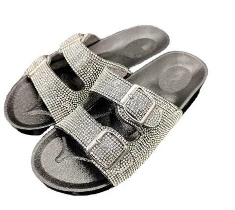 Classic Designer New Retro Ethnic Style Gold Buckle Spot Drill Decorative Hollow Open Toe Women Slippers Flat za woman 2021