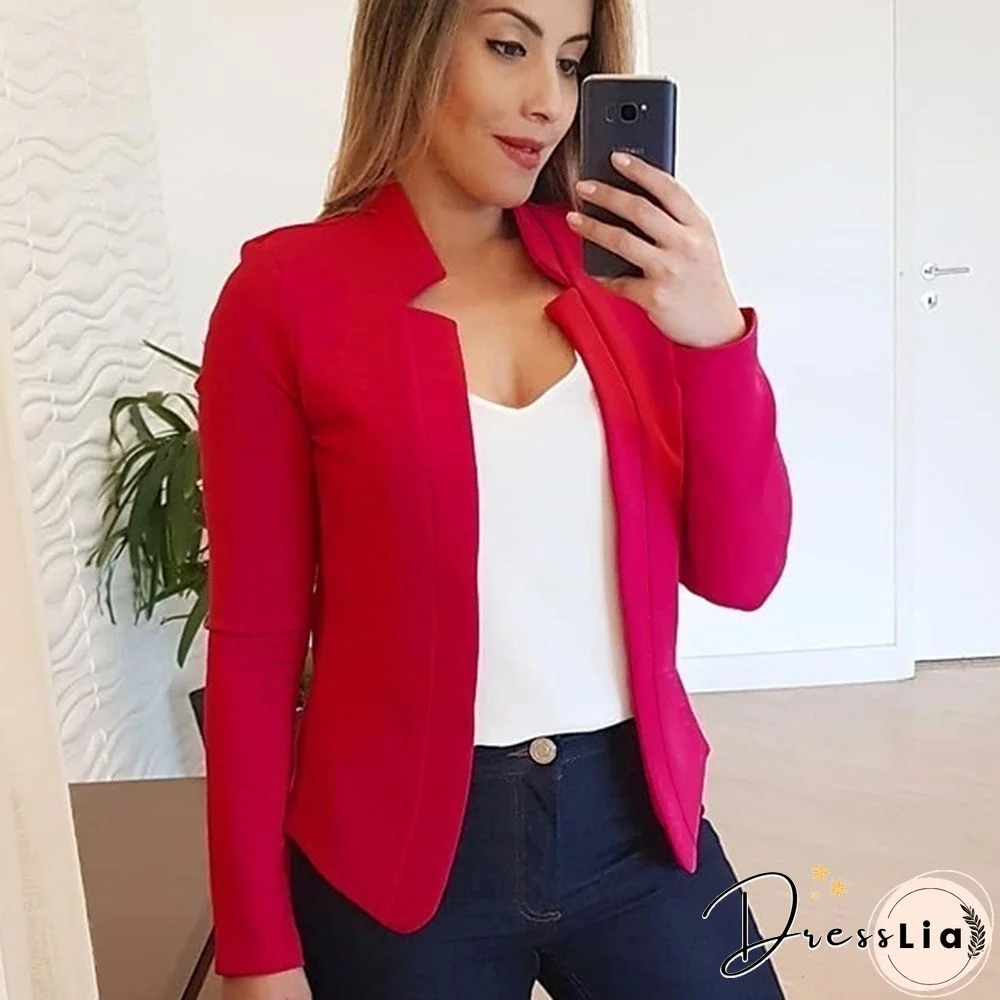 Women's Fashion Thin Blazer Office Lady Lapel Long Sleeved Coat Suit Slim Cardigan Solid Color Blazer Casual Tops Business Coat