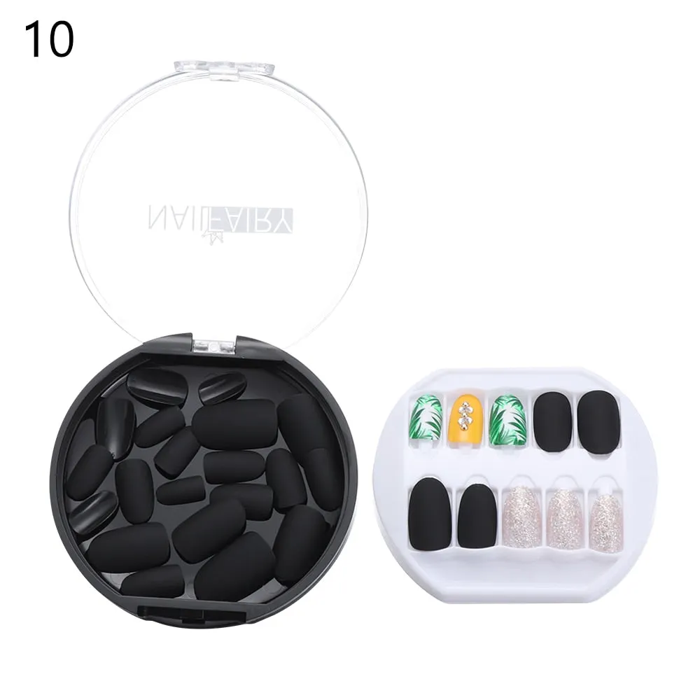 30PCS/Set Fake Nails Press Coffin False Full Artificial Short Kiss Detachable Stick Designs Press Nails Art Tipsy Cover Box-Nail Inspo