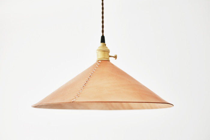 Baxter Leather Cone Shade Brass Fitting Pendant Light