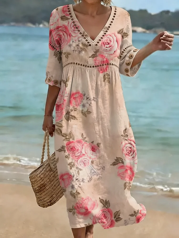 [Spot Big Sale] Women's Floral Print Casual Dress