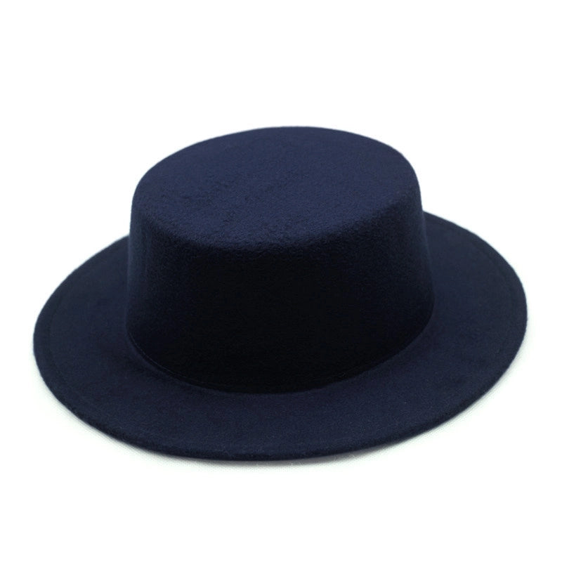 Couple’s Flat Brim Hat Men’s And Women’s Autumn And Winter Retro British Jazz Hat Flat Top Big Brim Top Hat Women’s Sun-proof Street Dance Hat