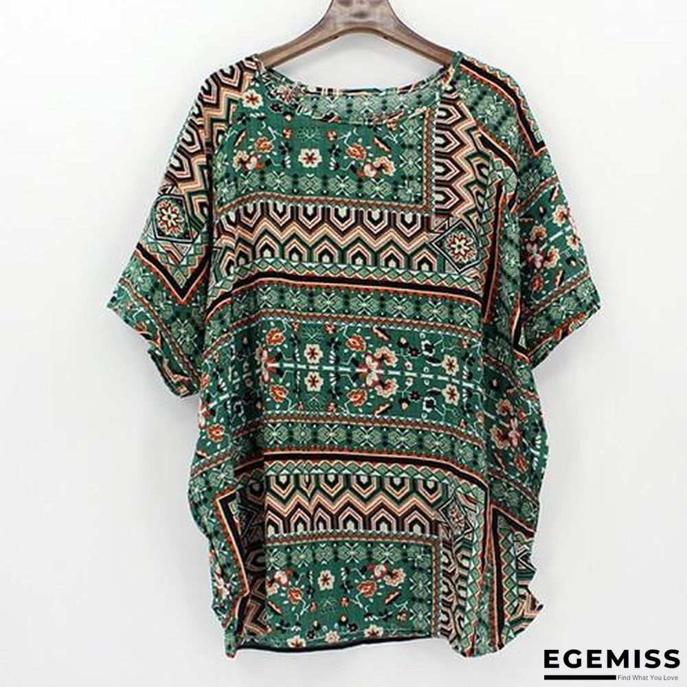 4XL Plus Size Women Batwing Casual Tops Tees Floral Print Cotton Linen Blouses | EGEMISS