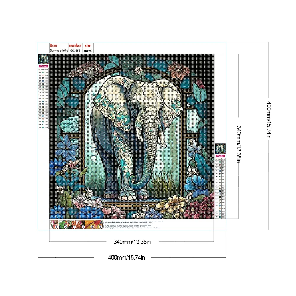 Diamond Painting - Full Round Drill - Stained Glass Elephant(Canvas|40*40cm)