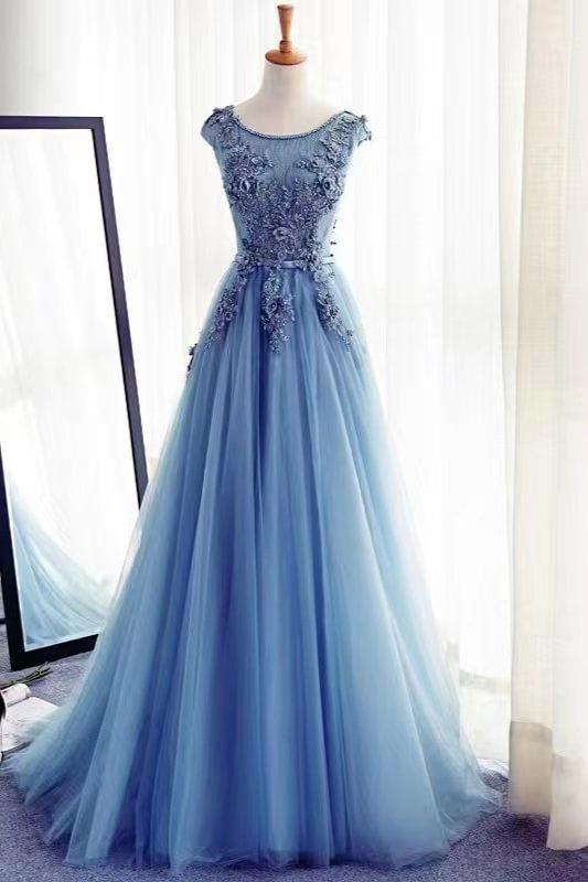 Gorgeous Jewel Sleeveless A-Line Prom Dress With Tulle Appliques |Ballbellas Ballbellas