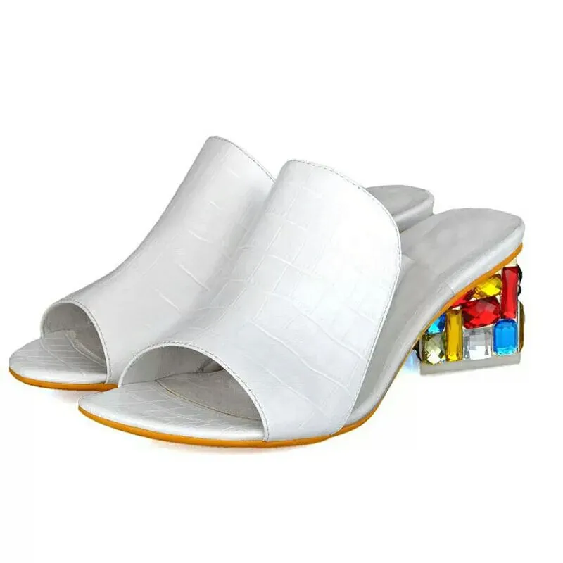 Yyvonne Dew Outside Wearing Large-Size Women's Shoes Coarse Heel Drag Women's Shoes Candy Color Temperament And Cool Slippers