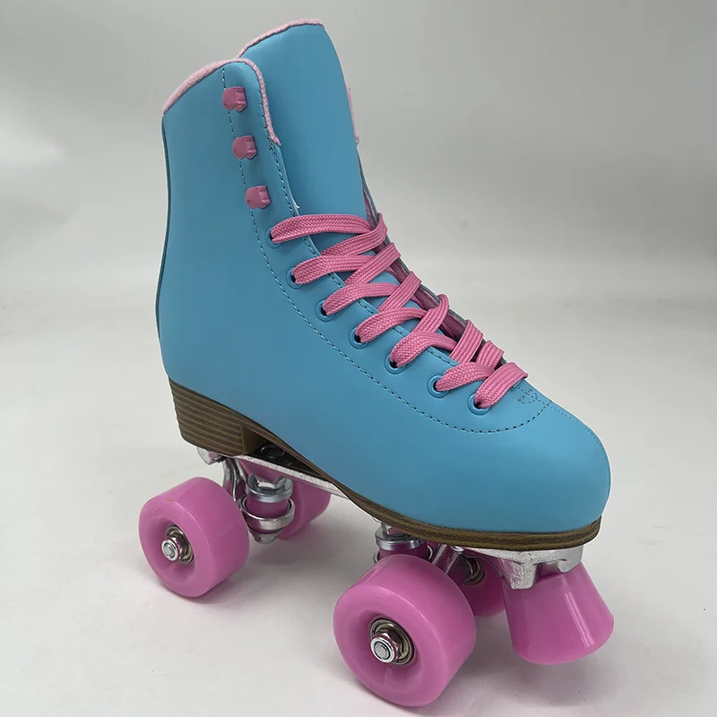 Blue PU Leather Roller Skates women
