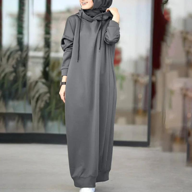 ZANZEA Women's Sweatshirt Dress 2022 Stylish Hoodies Long Sleeve Maxi Dress Female Casual Solid Hooded Vestidos Robe