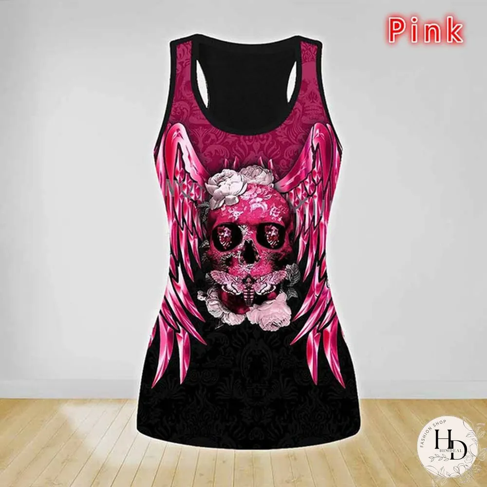 Womens Fashion Skull Print Punk Vest Slim T-shirt