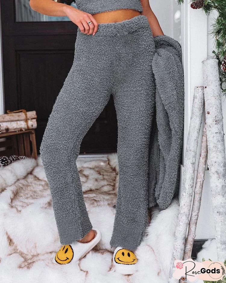 Soft Knitted Elastic Waistband Plush Trousers