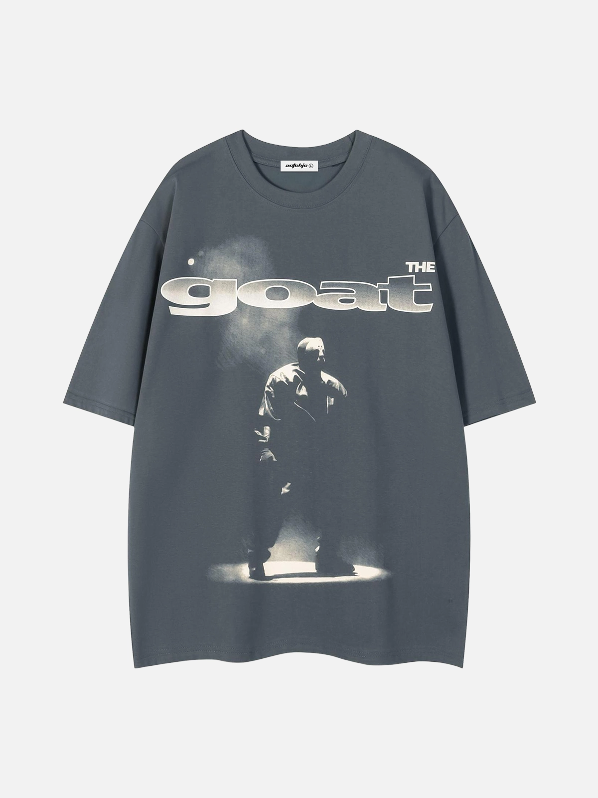 Dark Grey Act Chic Hip-Hop Character Letter Print Tee Front