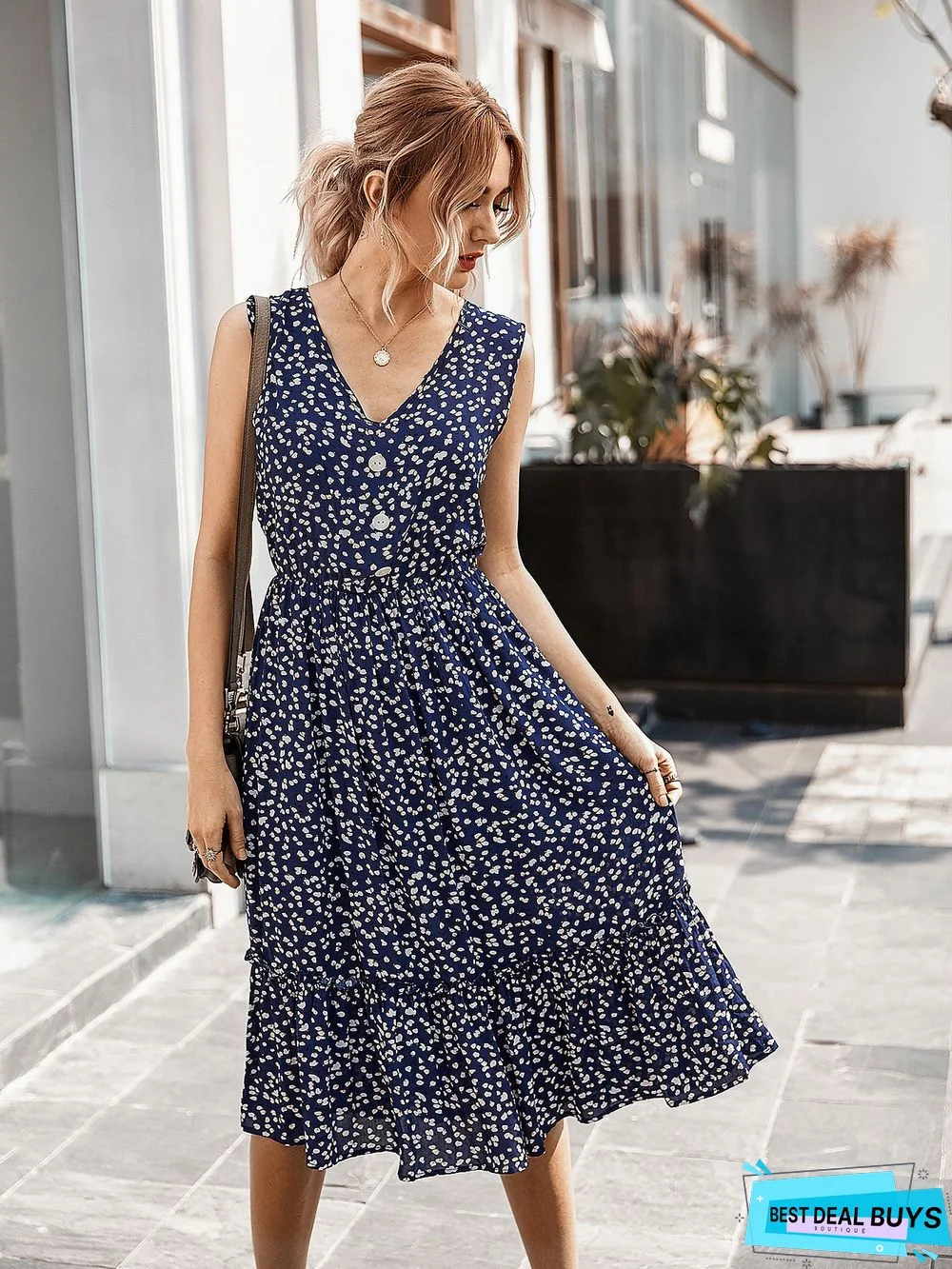 Women's Summer Small Crushed Flower V-Neck Dress