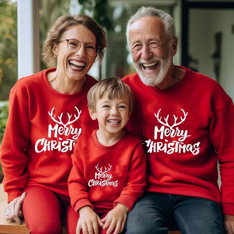 Merry Christmas Letter Print Long Sleeve Hoodie Family Sweatshirt(Red)