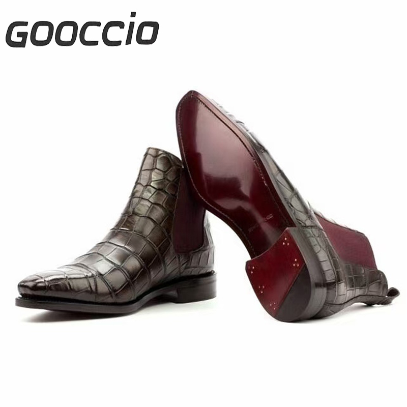 MY216 Crocodile Leather Dress Boots/Chelsea Boots For Men GOOCCIO   