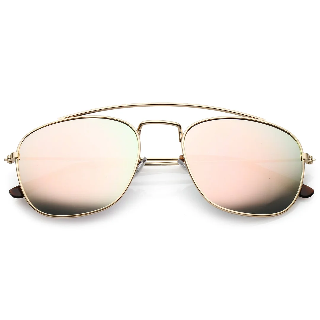Classic Metal Aviator glasses Curved Crossbar Mirrored Square Lens 53mm