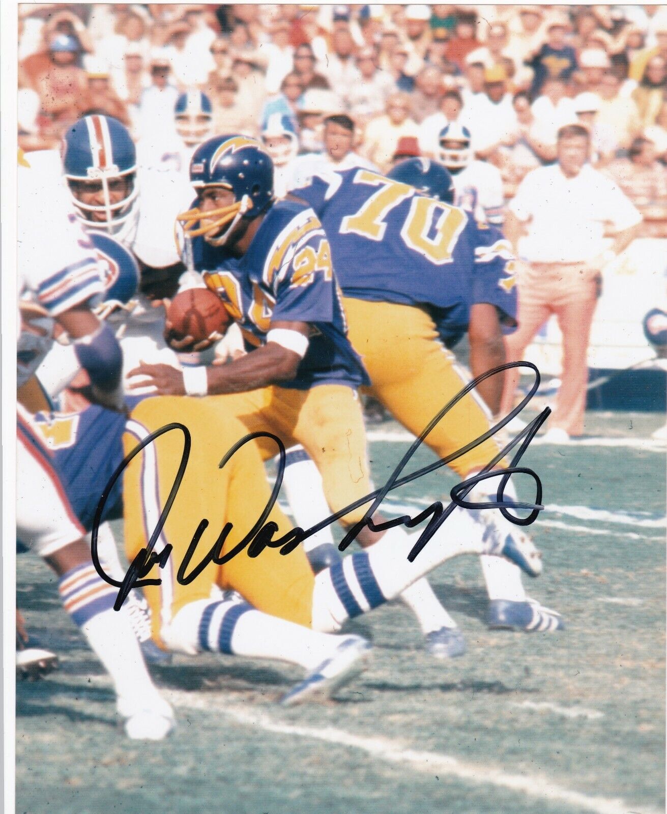 JOE WASHINGTON SAN DIEGO CHARGERS ACTION SIGNED 8X10