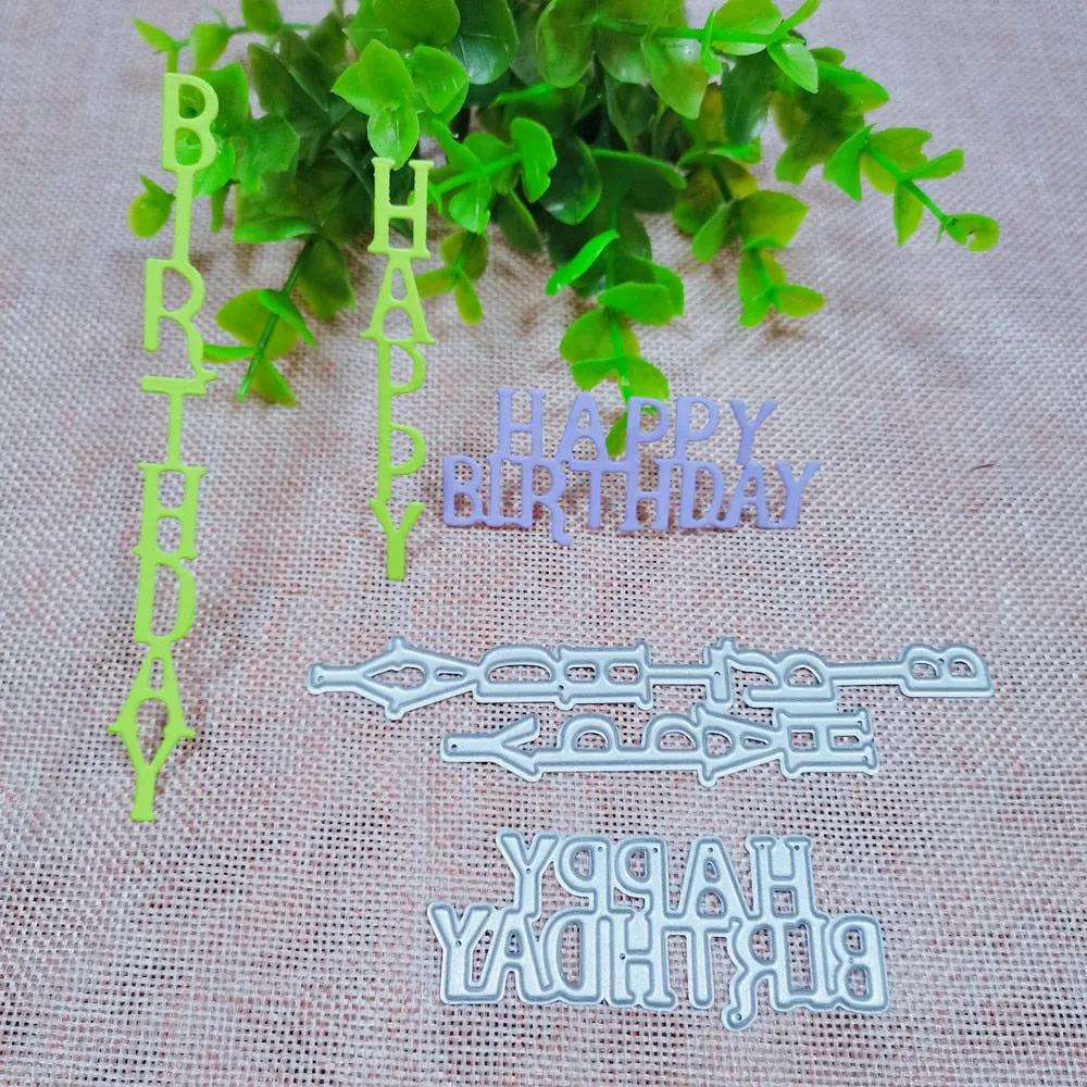 Happy Birthday Words Metal Cutting Dies Stencil Template for Embossing DIY Scrapbooking Paper Album Gift Cards Making Die Cuts