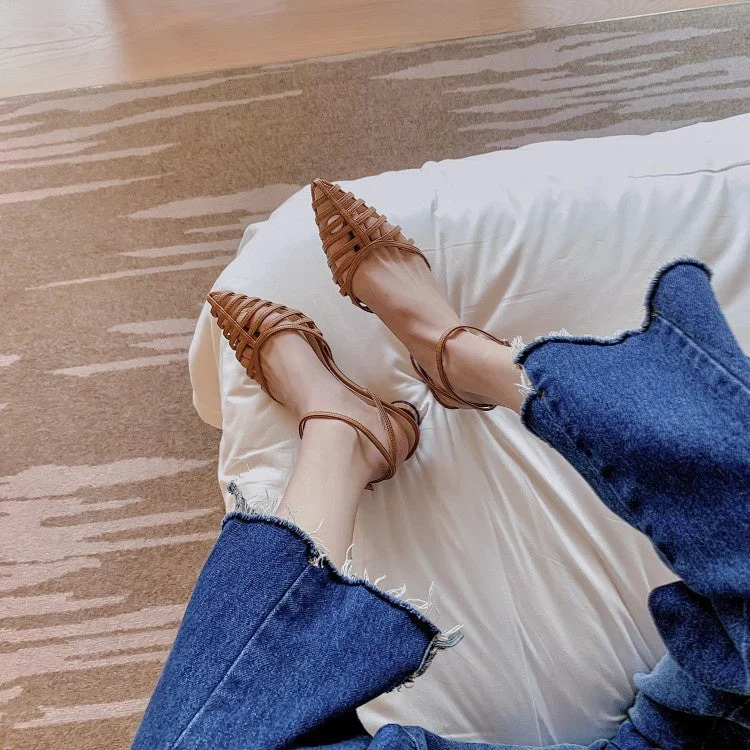 Women's Summer Retro Pointed Toe Hollow Thick Heel Fashion Sandals