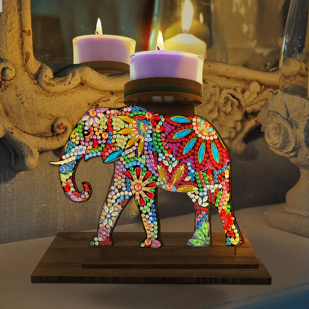 5D DIY Elephant Desktop Diamond Painting Art Candle Holder Home Decor 